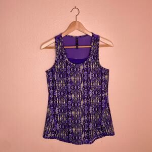 Gaiam Purple Print Mesh Back Bra Tank Medium